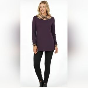 Like New! Sexy Cold Shoulder Top (XL) Purple with Leapard Print Stripes